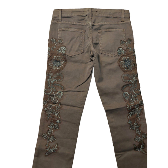 Just Cavalli Black Diamond Floral Brown Denim Slim Cropped Jeans Sz 26 NWT - Picture 9 of 16